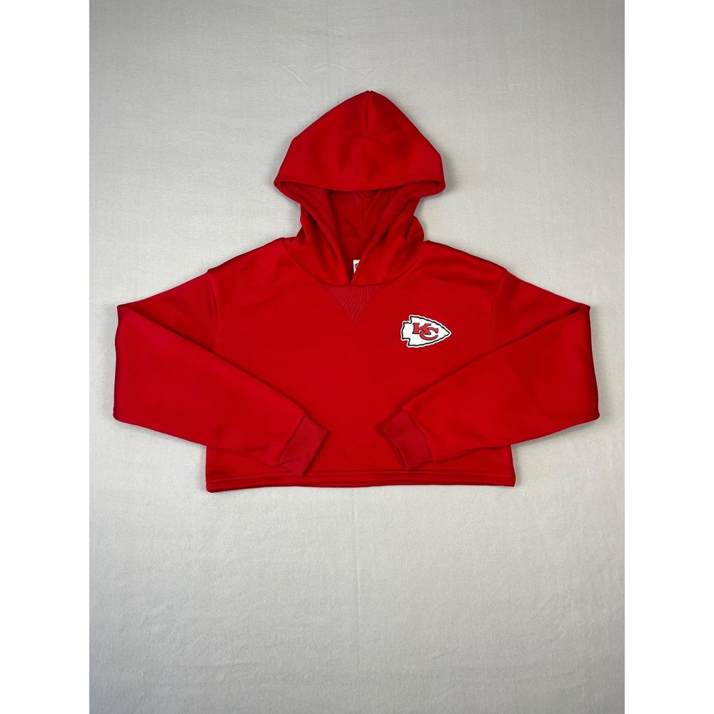 Kansas City Chiefs Hoodie Womens M Red Cropped Sweatshirt Pullover Relaxed - Picture 2 of 9